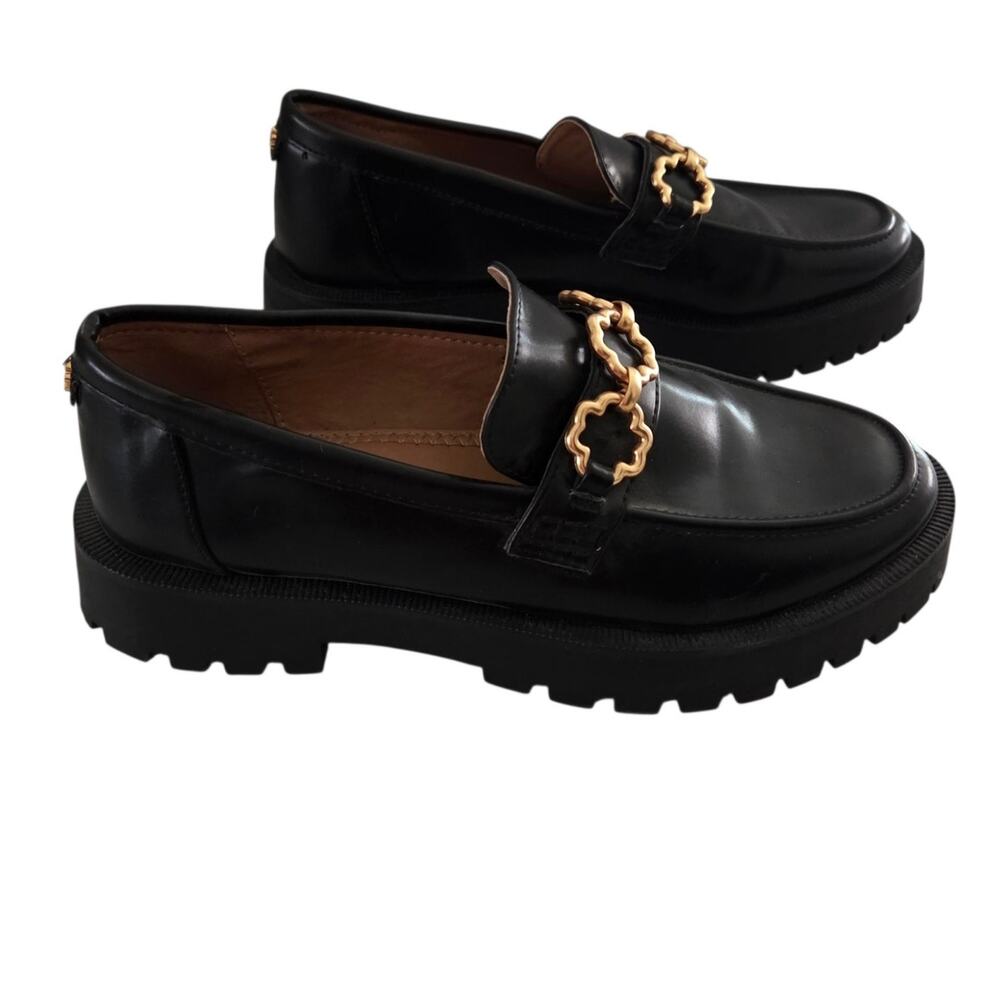 Sam & Libby Sz 7 Remi Lug Sole Chunky Loafers Academia Preppy Grunge Black Gold